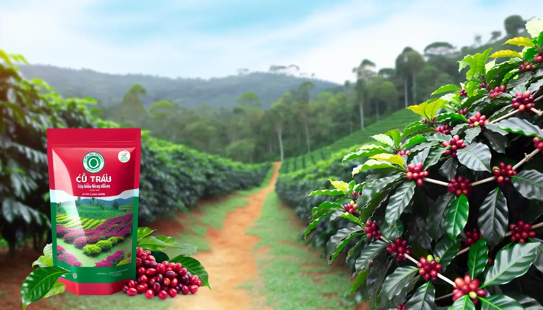 Nông dân bón phân NPK cho cây cà phê tại Mai Sơn.