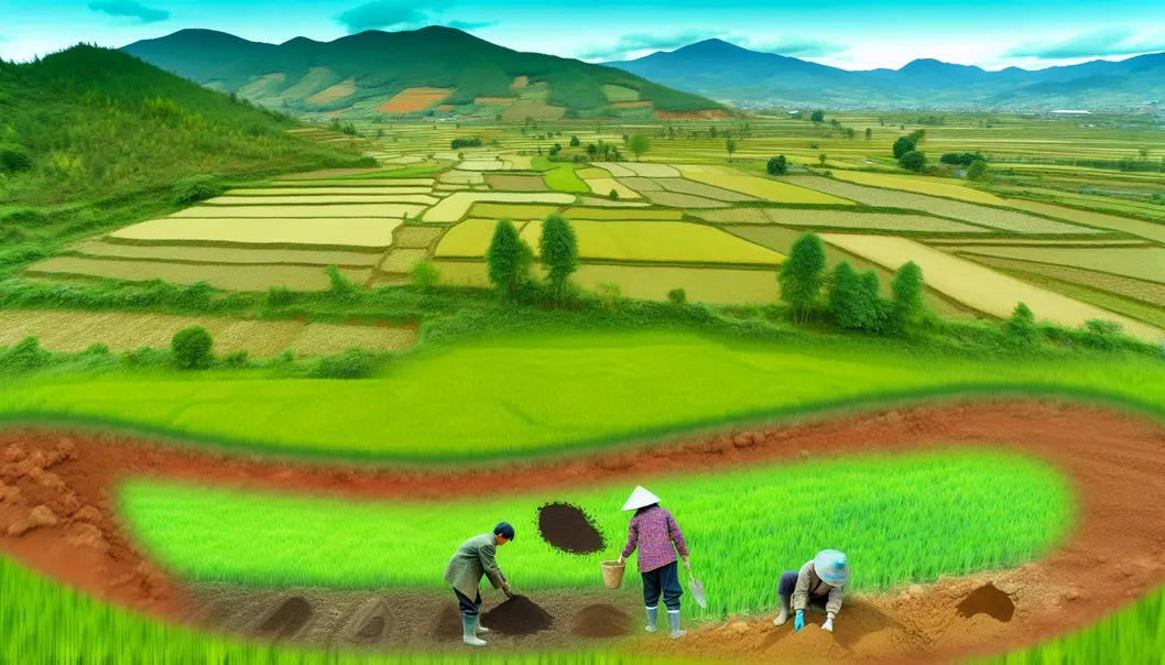 Nông dân tại Lóng Phiêng đang phân tích mẫu đất để xác định đặc điểm thổ nhưỡng.