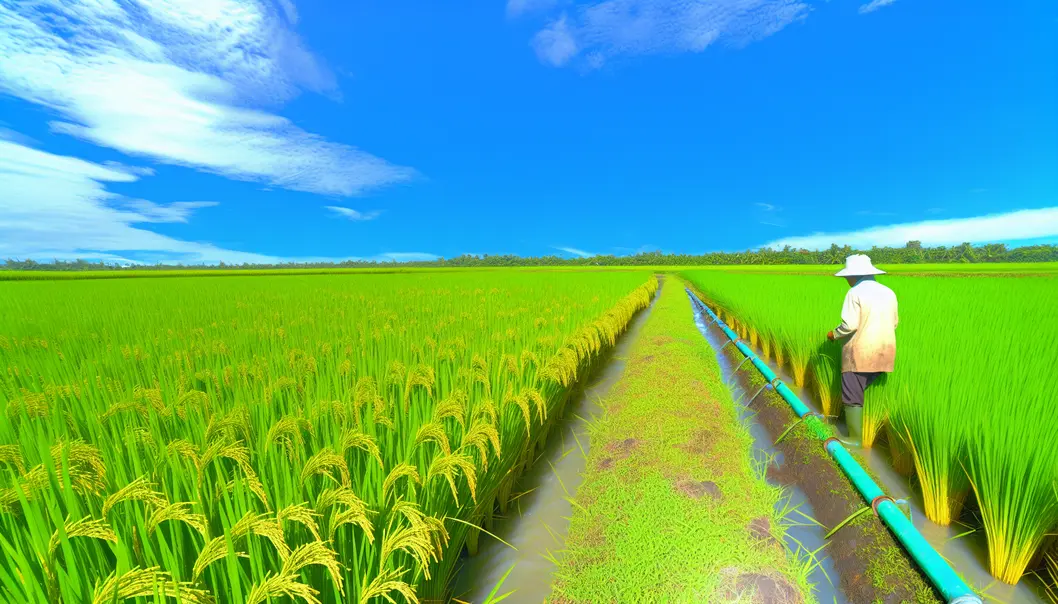 Người nông dân tại Mộc Châu kiểm tra cây lúa trên cánh đồng.