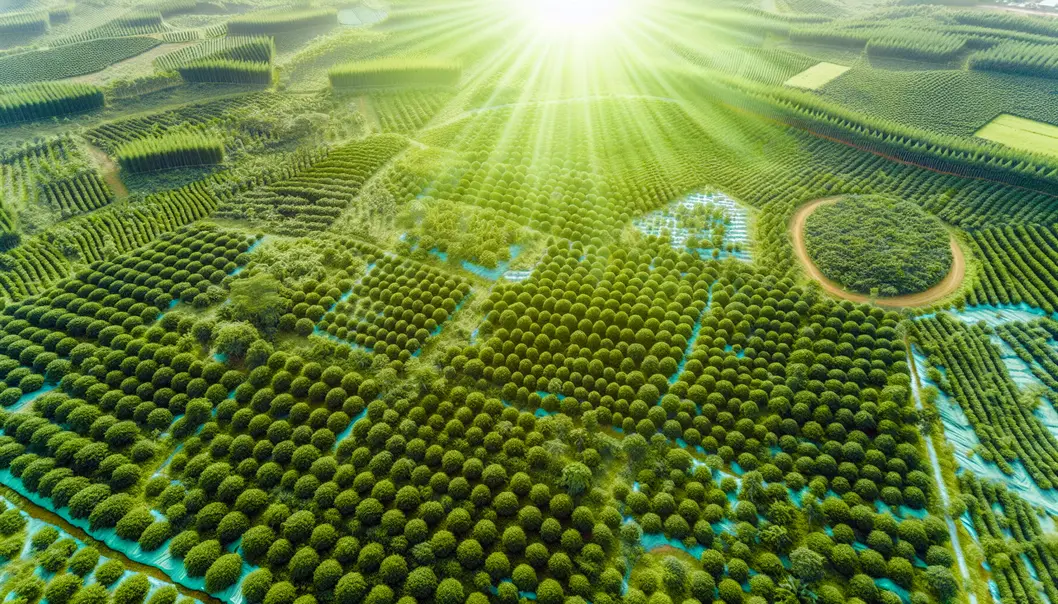 Aerial view of thriving coffee plantations in Mai Sơn benefiting from proper fertilization.