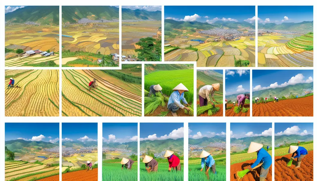 Expansive fields with diverse summer crops in Moc Chau, depicting active farming.
