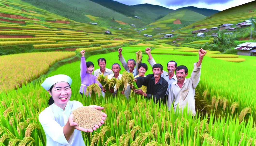 Nông dân Mường La trong cánh đồng lúa tốt của Lân Tuyển.