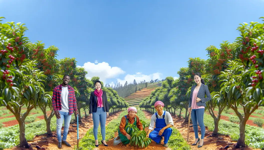 Nông dân chăm sóc vườn cây ăn quả tại Mộc Châu với sự hỗ trợ từ sản phẩm của Lân Tuyển.