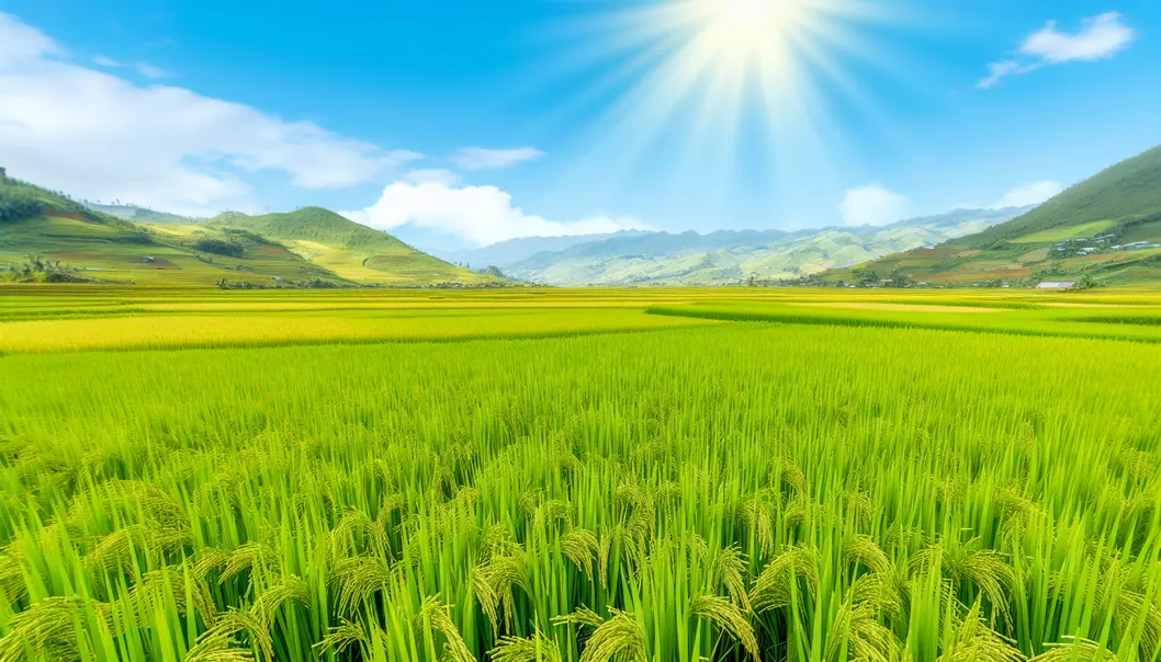 Một cánh đồng lúa xanh tốt tại Mộc Châu.