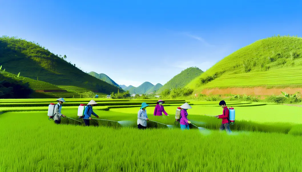 Cánh đồng lúa Mộc Châu được chăm sóc bởi bà con dân tộc Thái.