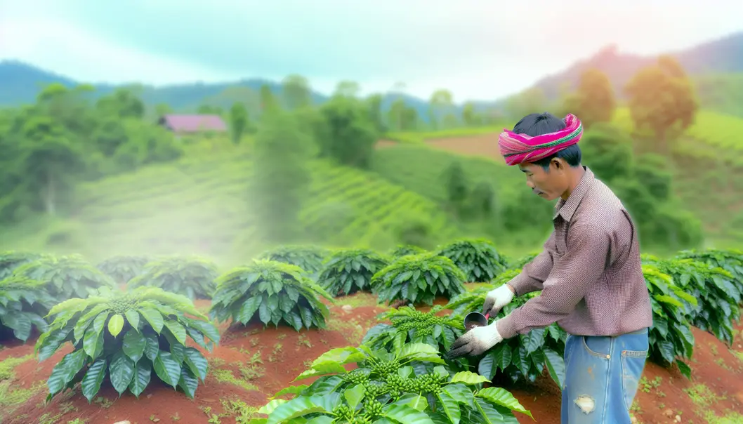 Cây cà phê xanh tốt nhờ phân bón NPK tại huyện Mai Sơn.