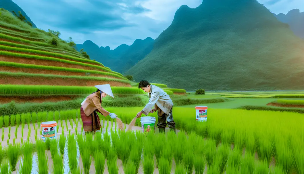 Cánh đồng lúa tại Mộc Châu xanh tốt nhờ phân bón NPK Đầu Trâu 20-20-15.